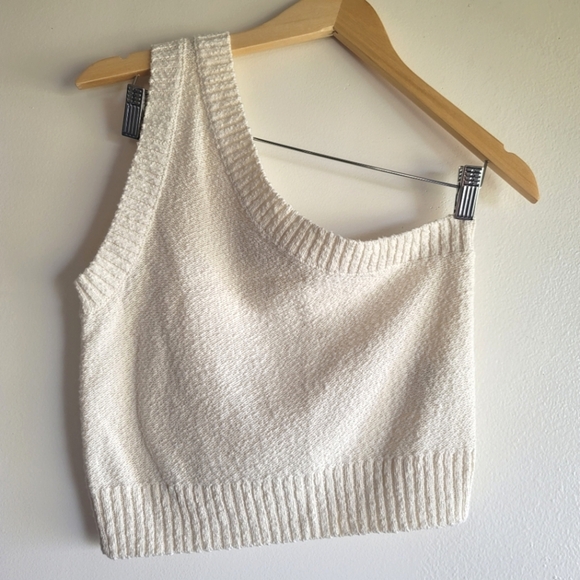 Madewell, Textural-Knit One-Shoulder Sweater Tank, Cream, Size Large - Picture 5 of 8